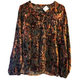 NWT Shyanne Womens Burnout Velvet Peasant Lace-Up Top Size XS